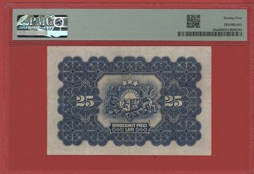 LATVIA 25 LATI 1928 PICK # 18a PMG 25 VERY FINE. - Picture 2 of 2
