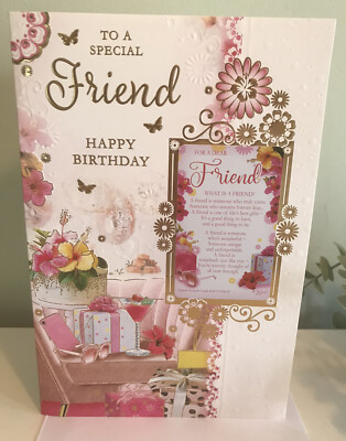 Special Friend WEIBLICHE Geburtstagskarte / mit Aufbewahrungskarte (9 x 6,25'') eingelegt.