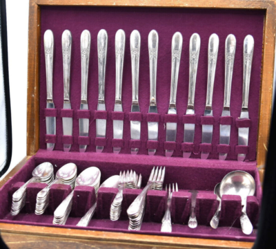 WM Rogers Silver Plate Flatware Utensils Box 72 Pieces Ladle Olive