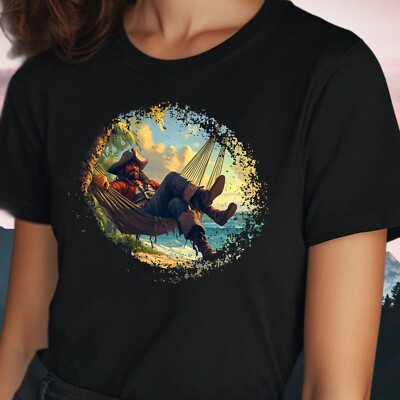 Frauen T-Shirt Pirat in einer Hängematte Motiv Baumwolle Größe S bis 3XL
