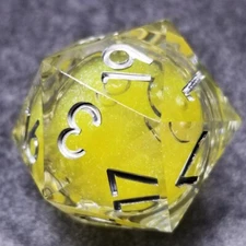 Sage's Radiant Souls Sunburst Yellow 33mm Liquid-Core D20 Sharp Edge Resin Dice