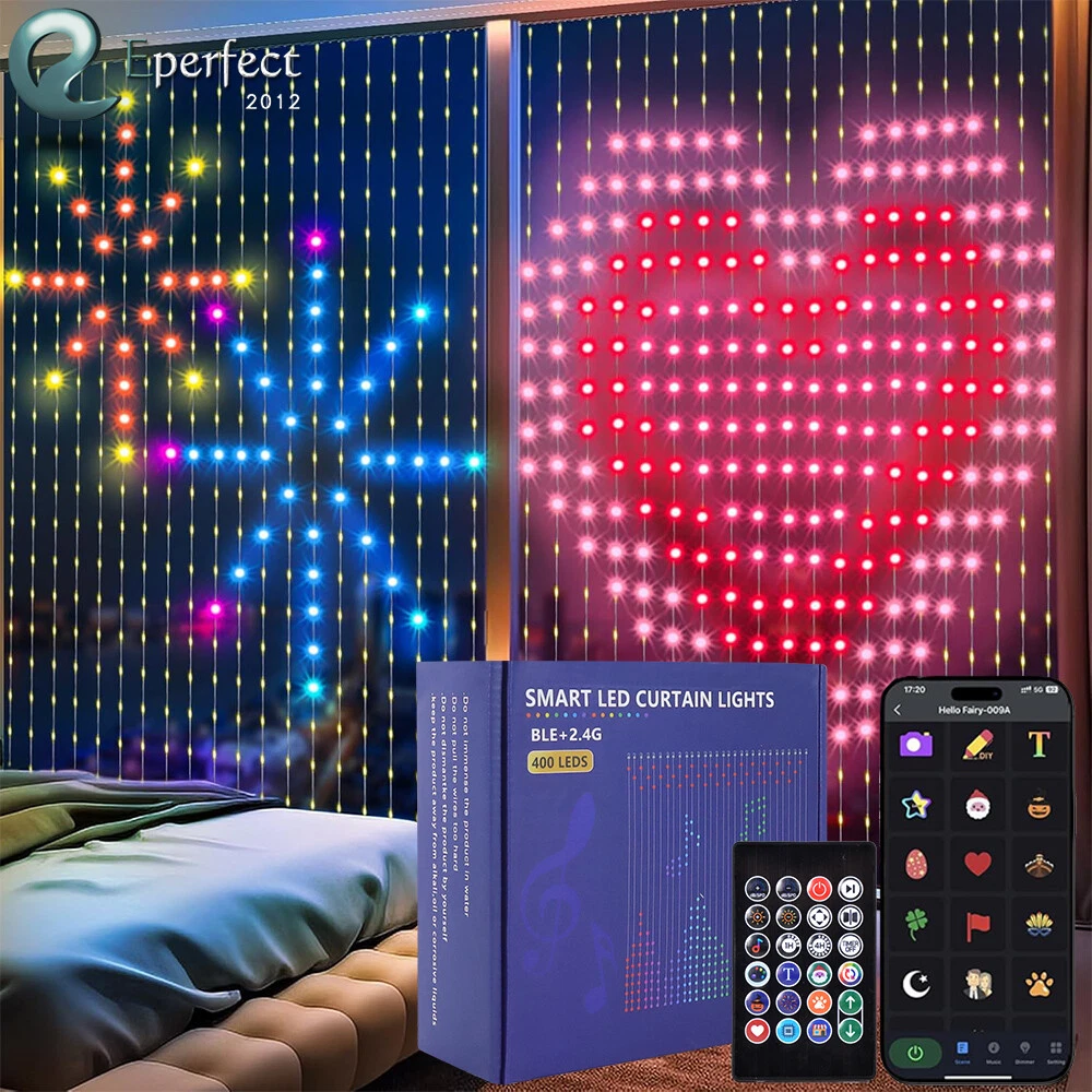 400LED Smart Curtain Lights Color Changing RGB for Patio Party Valentine Decor
Opens in a new window