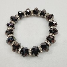 Black Metallic AB Crystal Beaded Fashion Jewelry Stretch Bracelet Sparkle Party