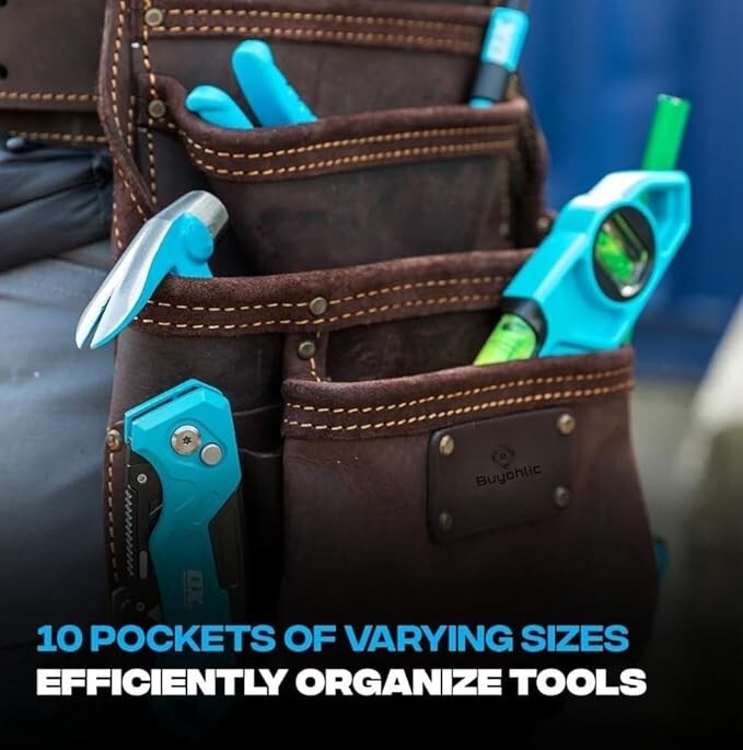 Heavy- Duty Leather Tool Bag for Drywall Contractors, Oil-Tanned Belt Pouches