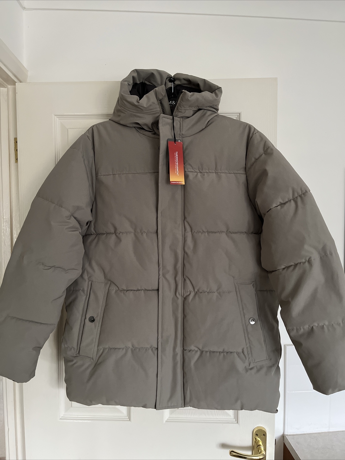 Mu0026amp;S MENS STORMWEAR STONE HOODED PADDED THERMOWARMTH PUFFER COAT Size L  Bnwt | eBay