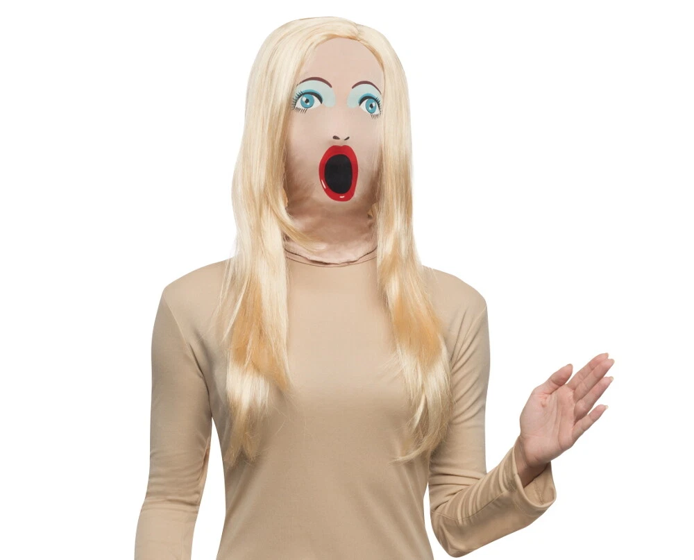 Blow Up Doll Mask With Wig Sassy Female Woman Sexy Costume Face Hair Funny Humor eBay picture