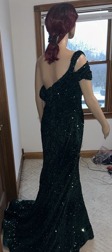 Green Gown Sequins Mermaid one shoulder evening gown Hebeos Dress - Picture 7 of 11