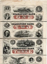Authentic Searsport Maine Me 1860’s Rare Uncut Sheet Bank Notes Bills 1 2 3 5