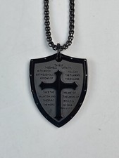 Men Stainless Steel Shield Armor of God Ephesians 6:16-17 Cross Pendant Necklace