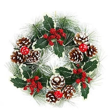12” Christmas Wreath Berry Handmade Floral Front Door Rustic Wreath Flocked 