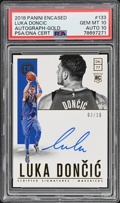 Luka Doncic 2018 Panini Encased Gold Rookie Auto Scripted Signatures RC PSA 10
