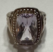 Vintage Sterling Silver Ring w/ Large Amethyst Size 6