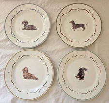 Set o 4 Danbury Mint Dachshund Dog Salad/Dessert Plates Dishes 8" Trim Paws Bone