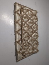 Vintage Ivory Pearl Beaded Clutch Purse, Pretty, Japan A449