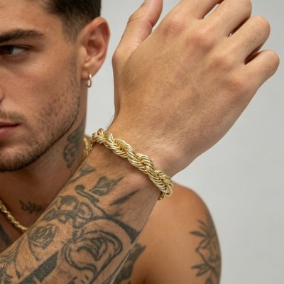 10K Yellow Gold 10mm Diamond Cut Rope Chain Bracelet Men Women 7.5'' 8'' 8.5'' 9'' 