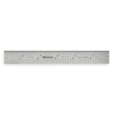 Mitutoyo 182-103 Steel Rule, Rigid, 6 In, 32/64/10/100Ths