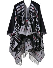 Women's Travel Plaid Shawl Wraps Open Front Poncho Cape Warm Oversized Sweate...