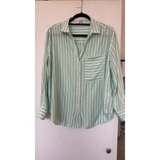 AYR Silk Blend - Mint and White Striped Shirt - Size M