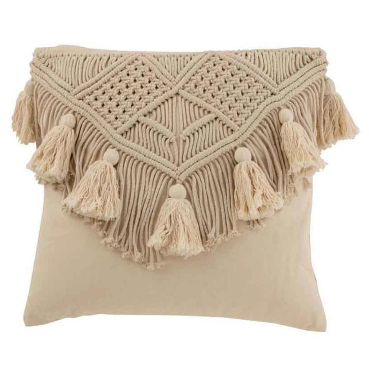 Coussin beige Cosy 45x45cm à franges pour sublimer votre canapé de salon