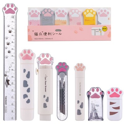 8 Pcs Cute Cat Paw Stationery Set Kawaii School Supplies Including Pencil Sha...