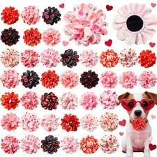 50 Pcs Valentines Day Dog Collar Flowers Bulk Pin and Red Heart Dog Flower Gr...