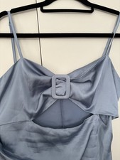 Blue Satin Dress, Size: L/12, Buckle Front, Slit Thigh.