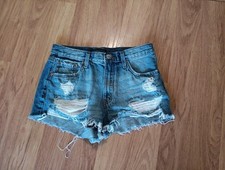 Aeropostale Vintage High Rise Shorty Distressed Blue Denim Womens Shorts Size 4R