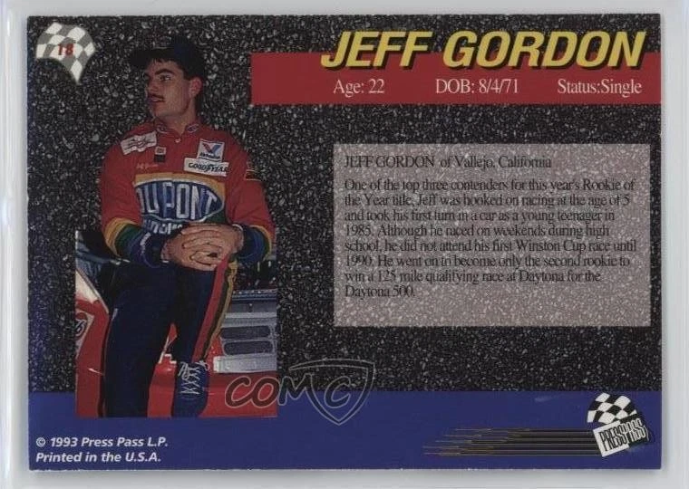 1993 Press Pass Previews Jeff Gordon (Foil) #18 HOF - Image 2 of 2