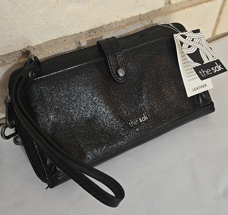 The Sak 皮革可转换斜挎包、钱包或腕带光泽黑色 ~ 全新带标签 — 第 4/4 张图片