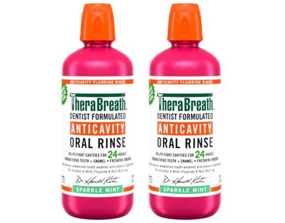 2 Pack TheraBreath Anticavity Fluoride Mouthwash, Sparkle Mint, 33.8 fl oz