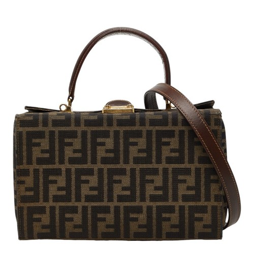 Fendi Zucca Canvas Leather Handbag Shoulder Bag Brown Women Used Authentic