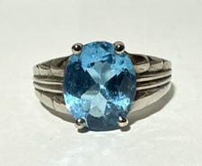 VINTAGE STERLING SILVER DESIGNER CJC LARGE BLUE TOPAZ SIZE 9 RING 5.6 GRAMS