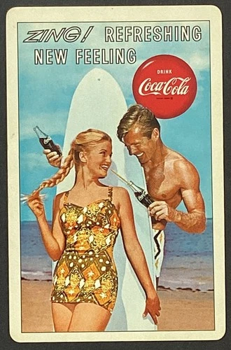 Surfing Couple Coca Cola Ad Vintage Single Swap Playing Card