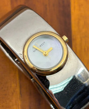 Nine West Watch Women Silver Tone Gold Bezel MOP Dial Bangle 17mm New Battery