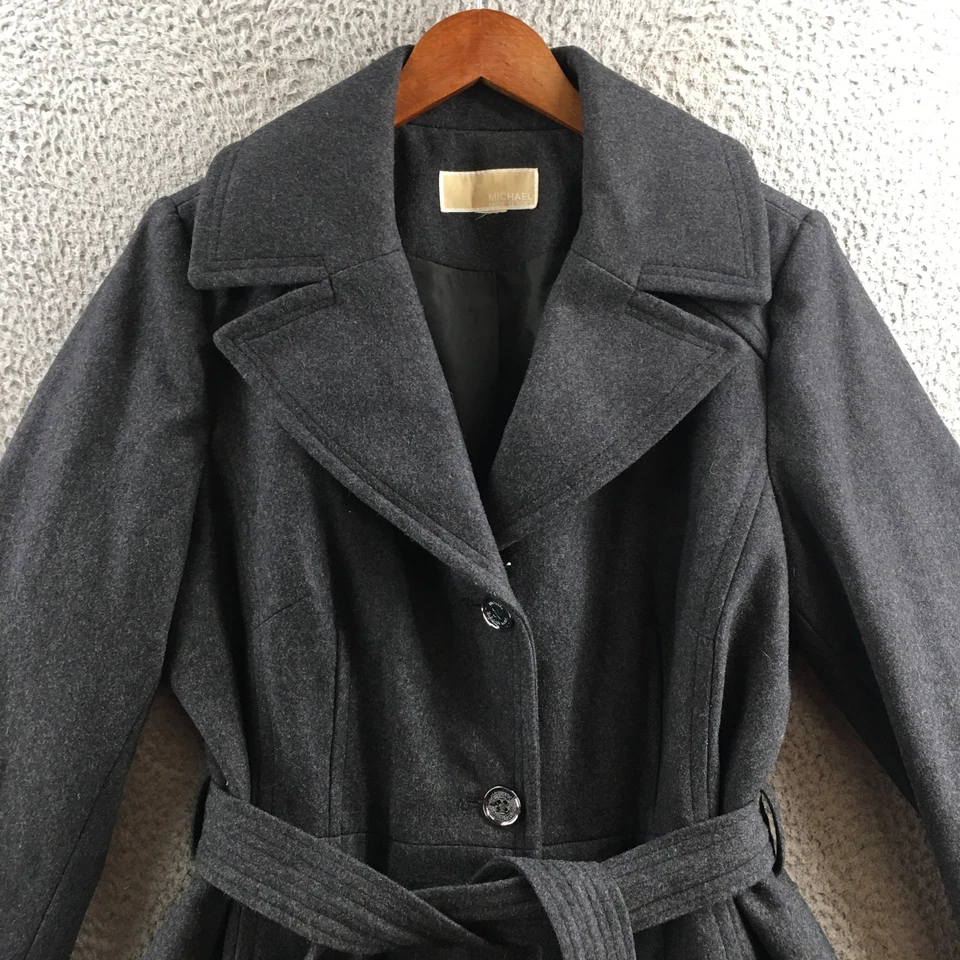 Chaqueta Abrigo Michael Kors Guisante Mujer 39 Gris Lana Manga Larga Botón Delantero Informal Foto 2 de 4