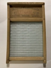 Vintage National Washboard Co. No. 510 Glass Wash Board Wood Laundry
