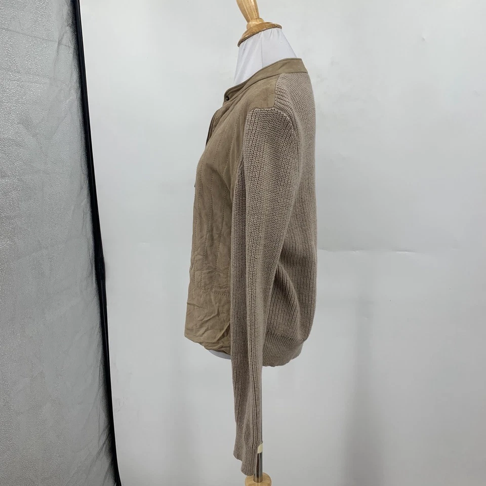 Chaqueta Tory Burch Mujer XL Extra Grande Piedra Lana Merino Cuero Gamuza Acanalada Foto 4 de 4