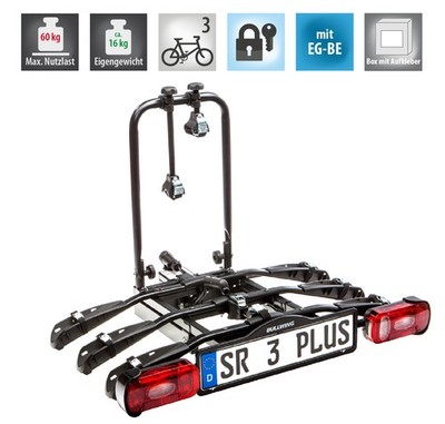 Bullwing SR3+ Fahrradträger für 3 Fahrräder abklappbar  Kupplungsträger B-Ware