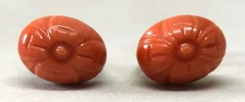 Vintage Chinese Natural Undyed Salmon Red Coral and Sterling Silver Earrings