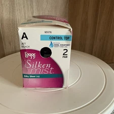 L'eggs  Control Top Silky Sheer  JET BLACK Wicking Tight 2 pair Size A Small