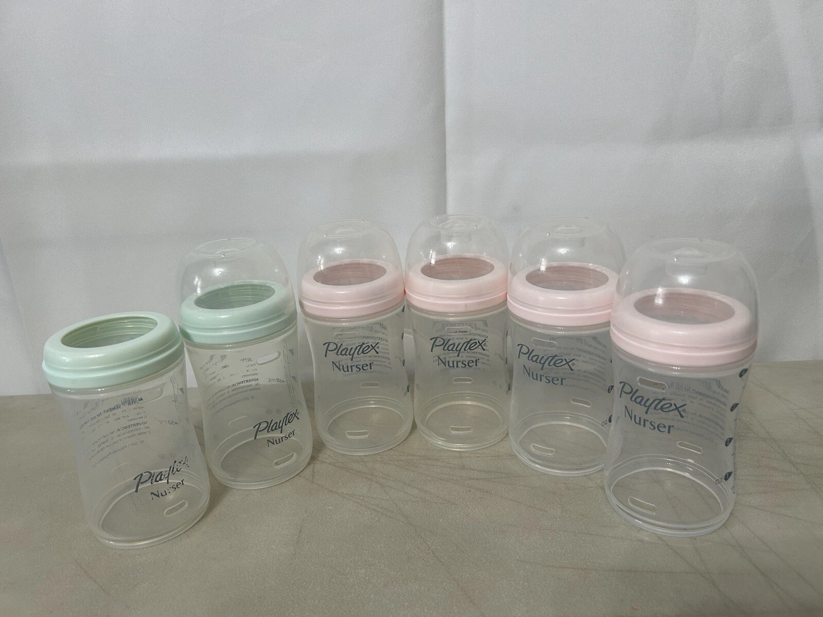Vintage Playtex Nurser Drop In Bottles 4 Oz. Girls PINK Green No Nipples