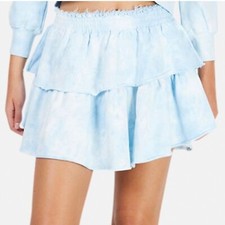 LoveShackFancy Ruffle Mini Skirt Dyed Blue Small NWT