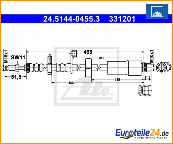 Bremsschlauch Ate 24.5144-0455.3 FüR Peugeot Expert Kasten-image