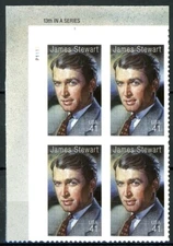 JAMES STEWART Plate Block of 4 Pl S1111 MNH Scott's 4197 All Positions Available