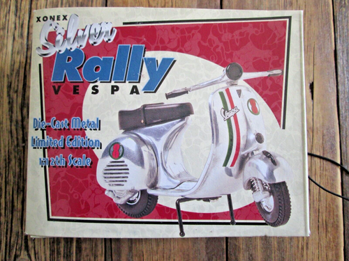 NEW Xonex Silver Rally Vespa Die-Cast Metal 1:12 Scale Limited Edition 1998