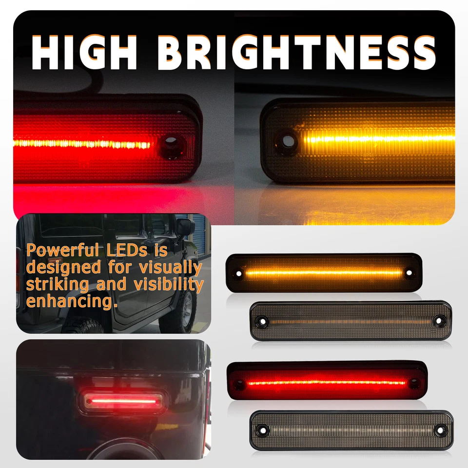 Juego de luces de señalización laterales LED ahumadas rojo ámbar 4X para HUMMER H2 2003-2009 Foto 3 de 4