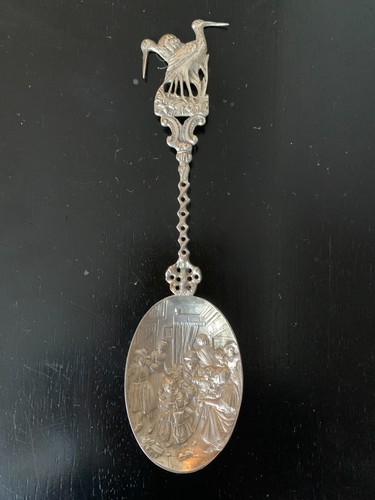 ANTIQUE LARGE Dutch Sterling 925 Silver Spoon w/ Storks 8" 51gr 19th century - Picture 2 of 24