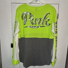 PINK by Victoria Secret Size Small Green White & Gray Long Sleeve With Sequins