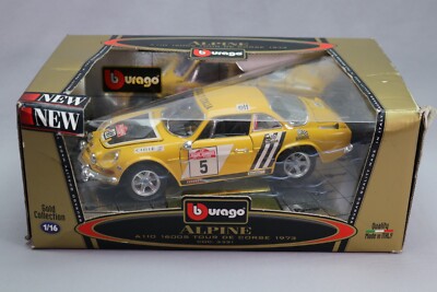 Burago 3391 1/16 Alpine A110 1600S WRC – Rallye San Remo 5, édition Rare, Boîte Abîmée
