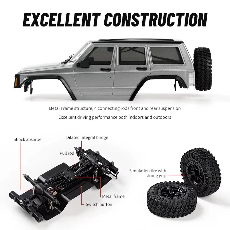 JJRC C8809 1:18 Full Scale Simulation Model Jeep RC Car 2.4G 4WD Motor Pickup - Image 4 of 4